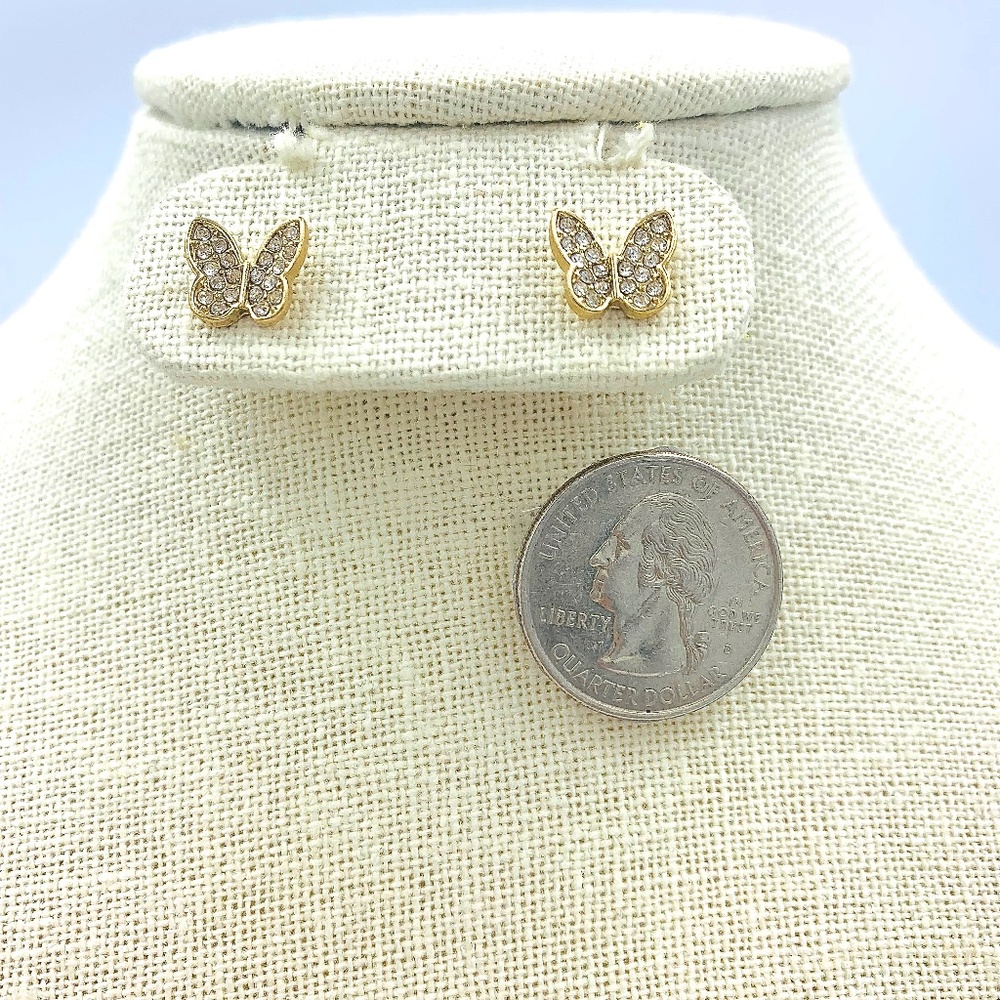 Butterfly Rhinestone Stud Earrings - Small, Gold